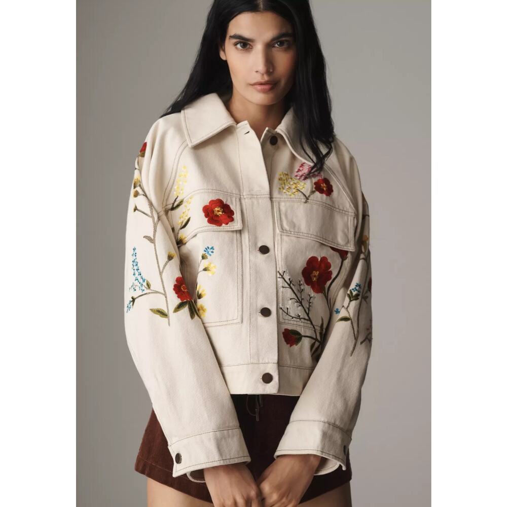 By Anthropologie Floral Embroidered Jacket Small